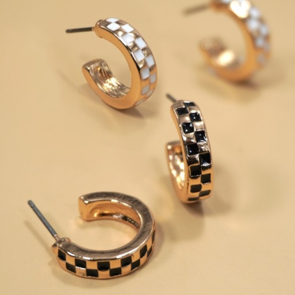 Mini Checker Hoop Huggie Earrings